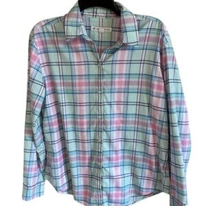 Southern Tide Women's Pastel Mutlicolor Plaid Button Down Long Sleeve‎ Blouse MD